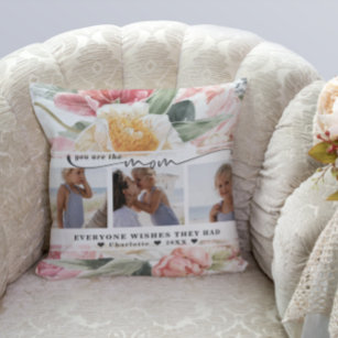 Mother's Day   Floral Three Photo Collage Throw Pillow