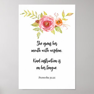 Mother's Day Floral Watercolor Proverbs Scripture Poster