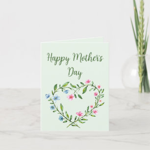 Mother's Day floral wreath loveheart Thank You Card