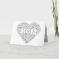 Mother's Day Flower Heart Card: Adult Coloring