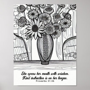 Mother's Day Flower Line Drawing Scripture Poster
