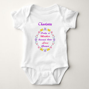 Mothers Day Flowers and Butterflies Custom Name Baby Bodysuit