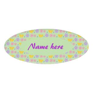Mothers Day Flowers and Butterflies Custom Name Tag