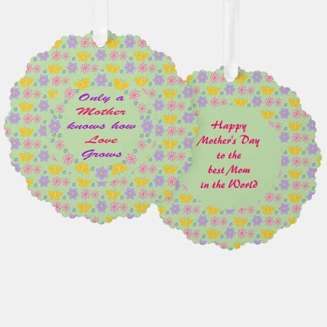 Mothers Day Flowers and Butterflies Custom Ornament Card (Front/Back)