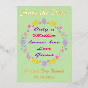 Mothers Day Flowers and Butterflies Save the Date Foil Holiday Card