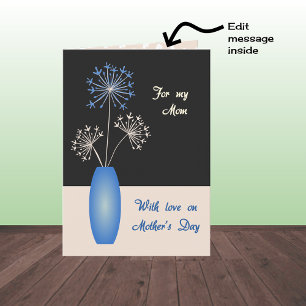 Mothers Day flowers in blue vase mom modern Card