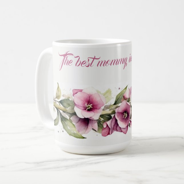 Mother's Day Flowers Mallow Watercolor Coffee Mug (Front Left)