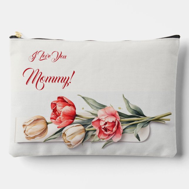 Mother's Day Flowers Tulips Watercolor Accessory Pouch (Front)