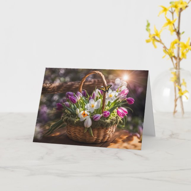 Mothers Day for Anyone General Basket of Flowers Card (Yellow Flower)