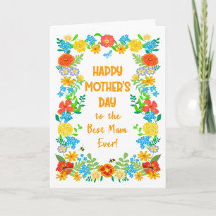 Mothers Day For Best Mum Ever Pretty Floral Border Card