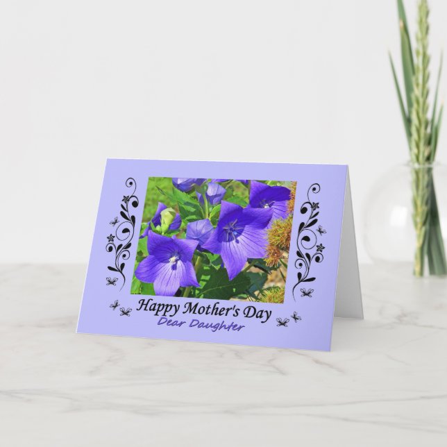Mother's Day for Daughter Blue Flowers & Curlicues Card (Front)