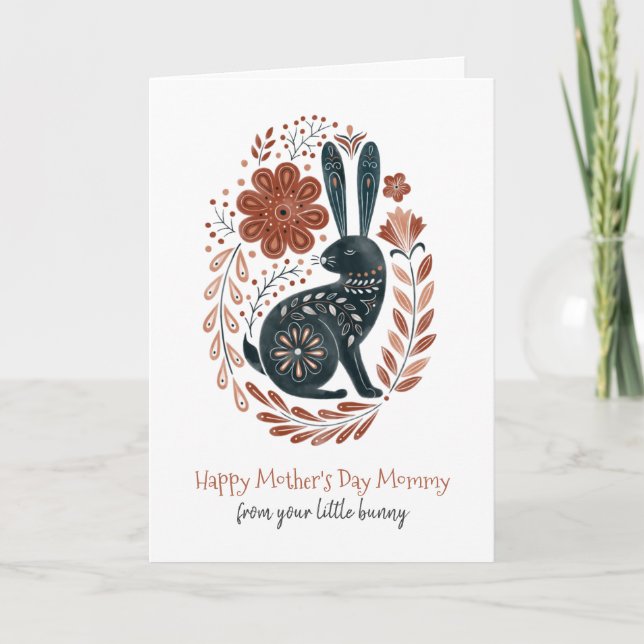 Mother's Day For Mommy Woodland Bunny Holiday Card (Front)