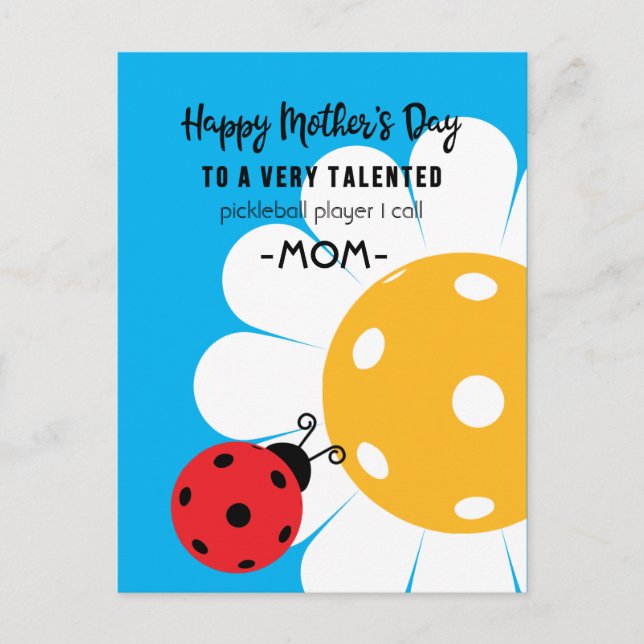 Mother's Day for Pickleball Mom, custom colour Postcard (Front)