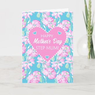 Mothers Day For Step Mom Pink Roses on Blue Card