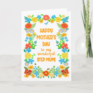 Mothers Day for Step Mum with Pretty Floral Border Card
