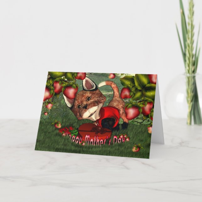 Mother's Day Fox with strawberries and garden Card (Front)