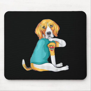Mothers Day Funny Dog Mom Beagle I Love Mom Tattoo Mouse Pad