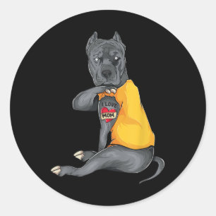 Mothers Day Funny Dog Pitbull I Love Mom Tattoo Gi Classic Round Sticker
