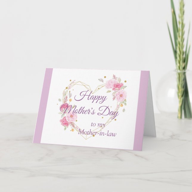 Mother's Day Garden Mother-in-law Flowers Heart Card (Front)