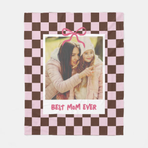 Mother's Day Gift Best Mom Custom Photo Chequered Fleece Blanket
