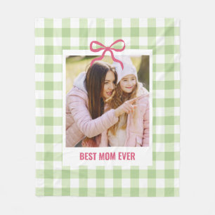 Mother's Day Gift Best Mom Custom Photo Gingham Fleece Blanket