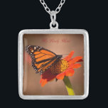 Mothers Day gift Butterfly on Tithonia Silver Plated Necklace<br><div class="desc">Mother's Day gifts. Happy Mother's Day! Necklace for Mom any size,  style!
Monarch butterfly on tithonia rotundifolia. The Monarch butterfly known also as milkweed,  common tiger,  wanderer,  and black veined brown. 
Tithonia rotundifolia - knows as red sunflower, tithonia,  or Mexican sunflower.</div>