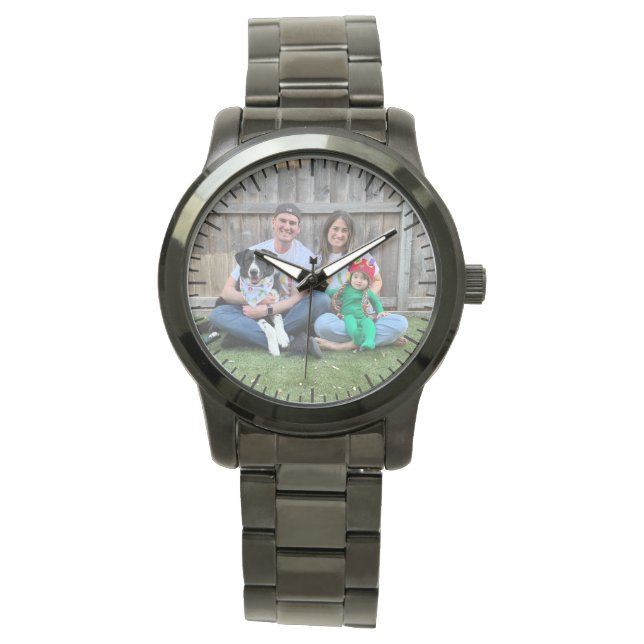 Mother's Day Gift, Custom Photo Black Watch (Front)