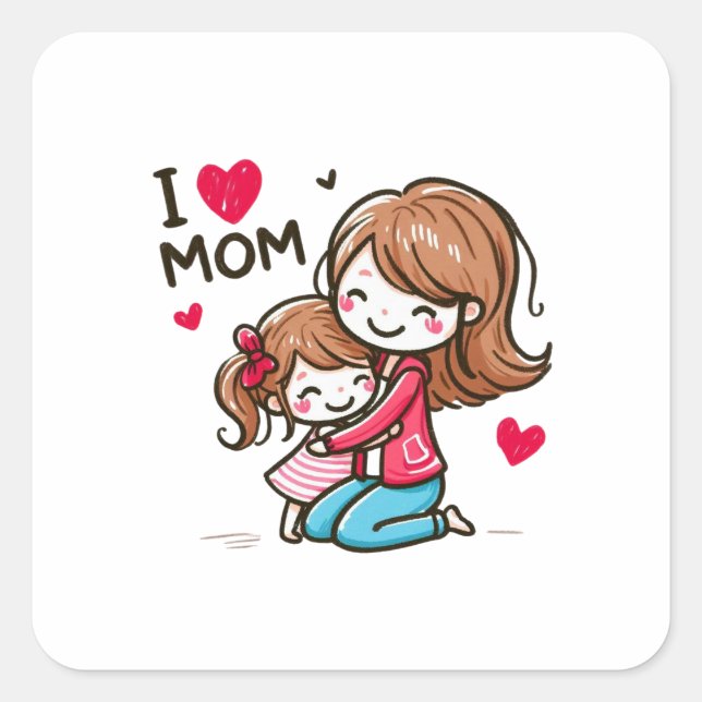 Mother's Day Gift | I Love Mom Square Sticker (Front)