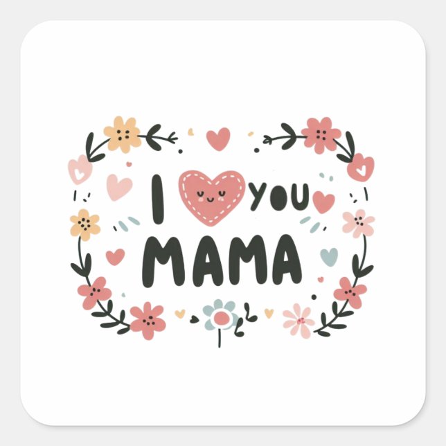 Mother's Day Gift | I Love You Mama Square Sticker (Front)