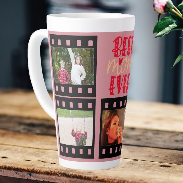 Mothers Day Gift Idea Best Mom Ever Dusty Pink Latte Mug (Best Mom ever photo collage mug with dusty pink back ground.)