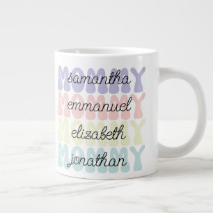 Mother's Day Gift Mommy Retro Kids Names Large Coffee Mug