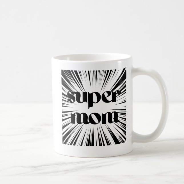 Mother's Day Gift, Super Mom, Black and White  Coffee Mug (Right)