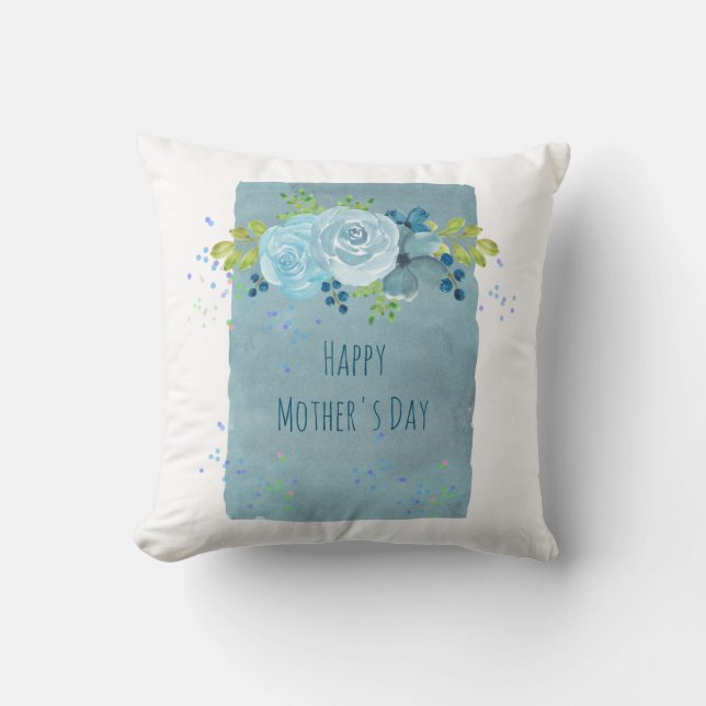Mothers Day Gifts Modern Dusty Blue Flowers Custom Throw Pillow (Front)