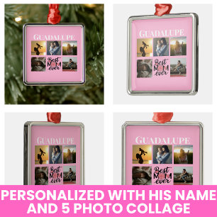Mothers Day Gifts Photo Collage Monogrammed Scrip Metal Ornament