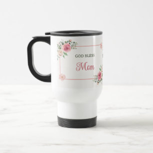 Mother's Day God Bless Mom – Watercolor Floral Travel Mug