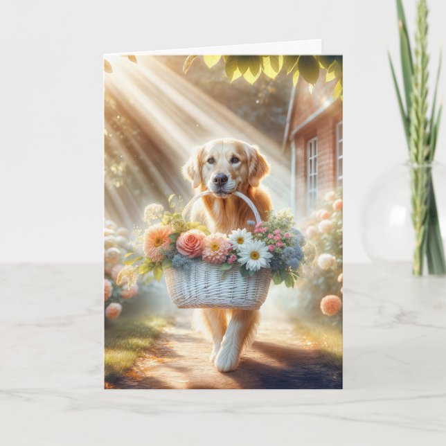 Mother's Day Golden Retriever With Flower Basket Card (Front)