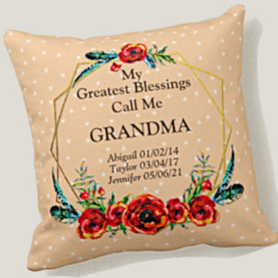 Mother's Day Grandma Children Kids Names Birth Throw Pillow