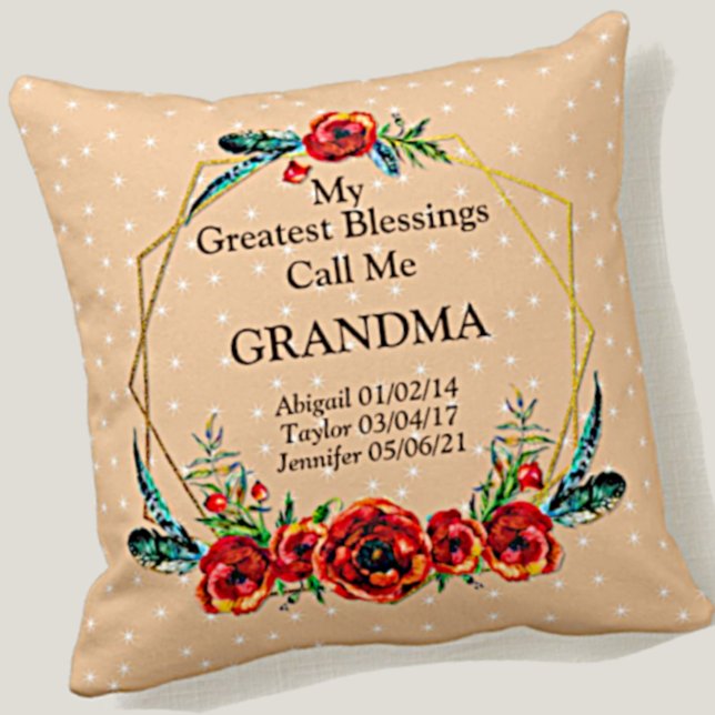Mother's Day Grandma Children Kids Names Birth     Throw Pillow (Creator Uploaded)