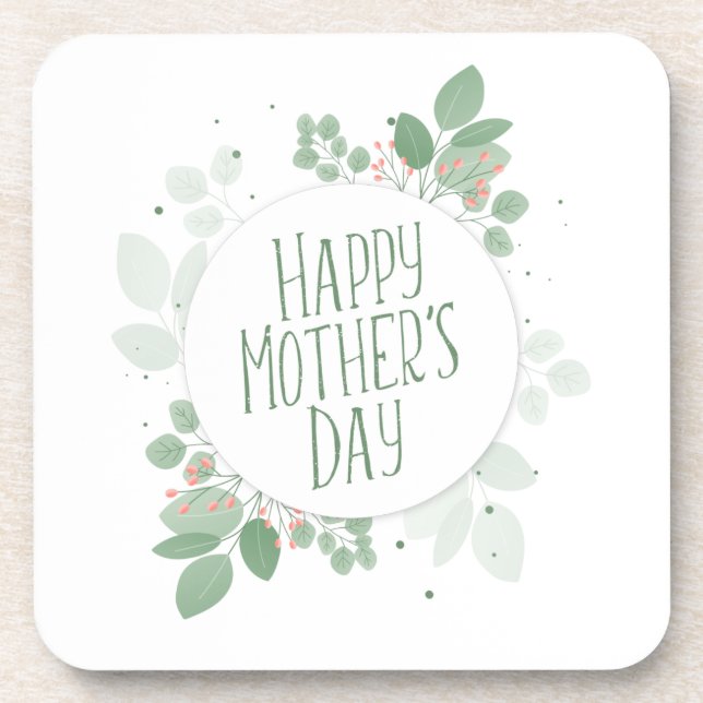 Mother's Day Green Leaves Wreath | Coaster (Front)