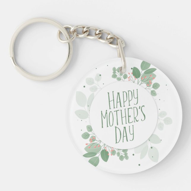 Mother's Day Green Leaves Wreath | Keychain (Front)