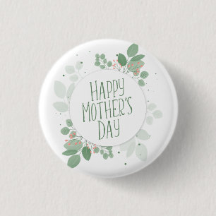 Mother's Day Green Leaves Wreath   Pin Button