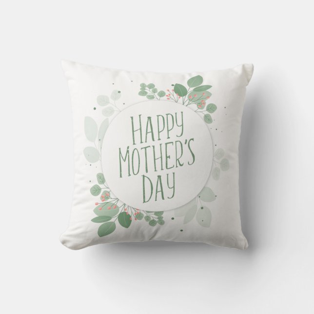 Mother's Day Green Leaves Wreath | Throw Pillow (Front)