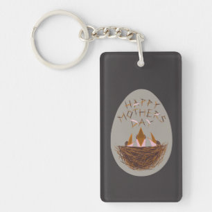 Mothers Day Greeting with Baby Birds in Nest Keychain