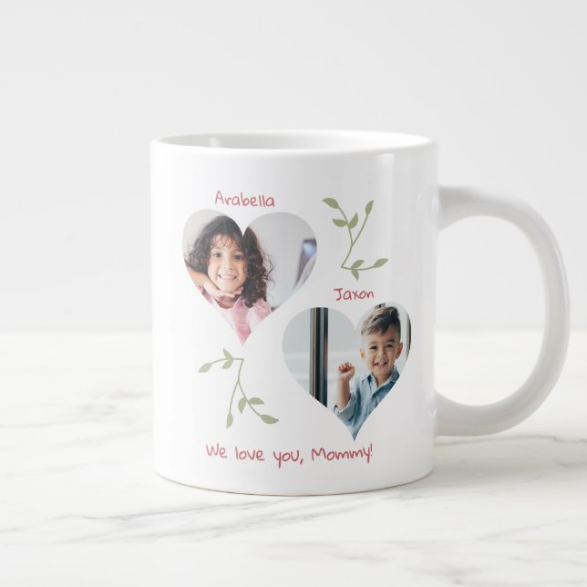 Mother's Day Heart 2 Photos Personalized Large Coffee Mug (Right)