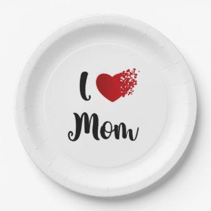 Mother's Day I Love Mom Heart Explosion Gift Paper Plate