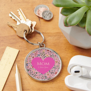 Mothers Day,,I Love You,Flowers Pattern,Love Heart Keychain