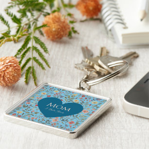 Mothers Day,,I Love You,Flowers Pattern,Love Heart Keychain