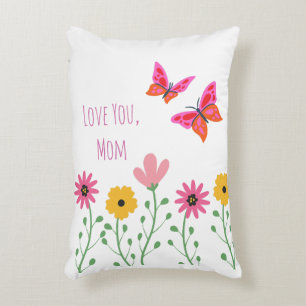 Mothers Day,I Love You Mom,Flowers Pattern Accent Pillow