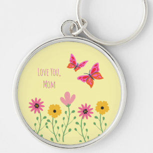 Mothers Day,I Love You Mom,Flowers Pattern Keychain