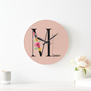 Mothers Day, I love You Mommy, Modern, Simple  Large Clock
